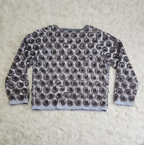 BODEN Limited Edition Beaded Cotton Cardigan Silk lined Gray Blue Silver Size 4 - Picture 4 of 11